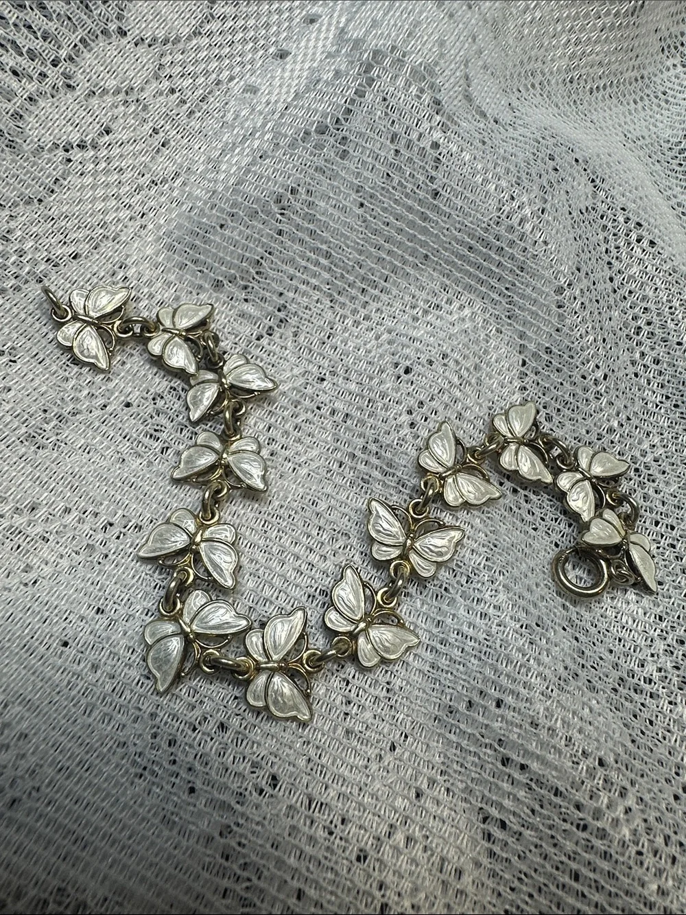 Volmer Bahner Gold Butterfly Link Bracelet with Ivory Enamel 925 Vintage